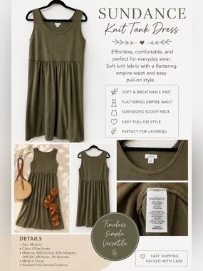Sundance Olive Green Knit Tank Mini Dress